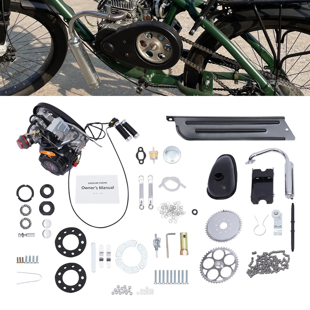 Aiqidi Full Set 100CC 4-Stroke Bicycle Engine Kit Gas Motorized Motor Bike Modified Engine Conversion Kit Chain Drive 3HP 3600Rpm