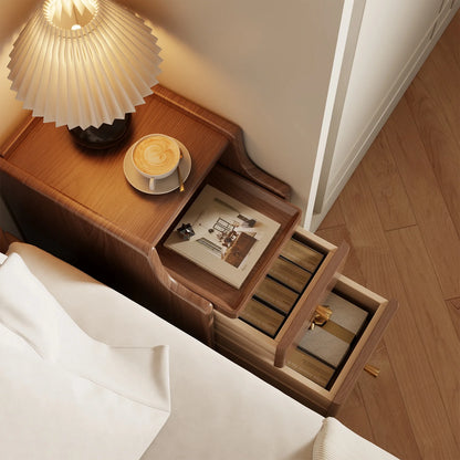 Small Nightstand,Solid Wood Nightstand with Drawers, Walnut Bedside Table for Bedroom
