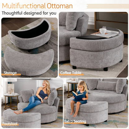 Muumblus Teddy Swivel Accent Barrel Chair, Modern Oversize Sherpa Comfy Round Reading Armchair for Living Room, Ivory