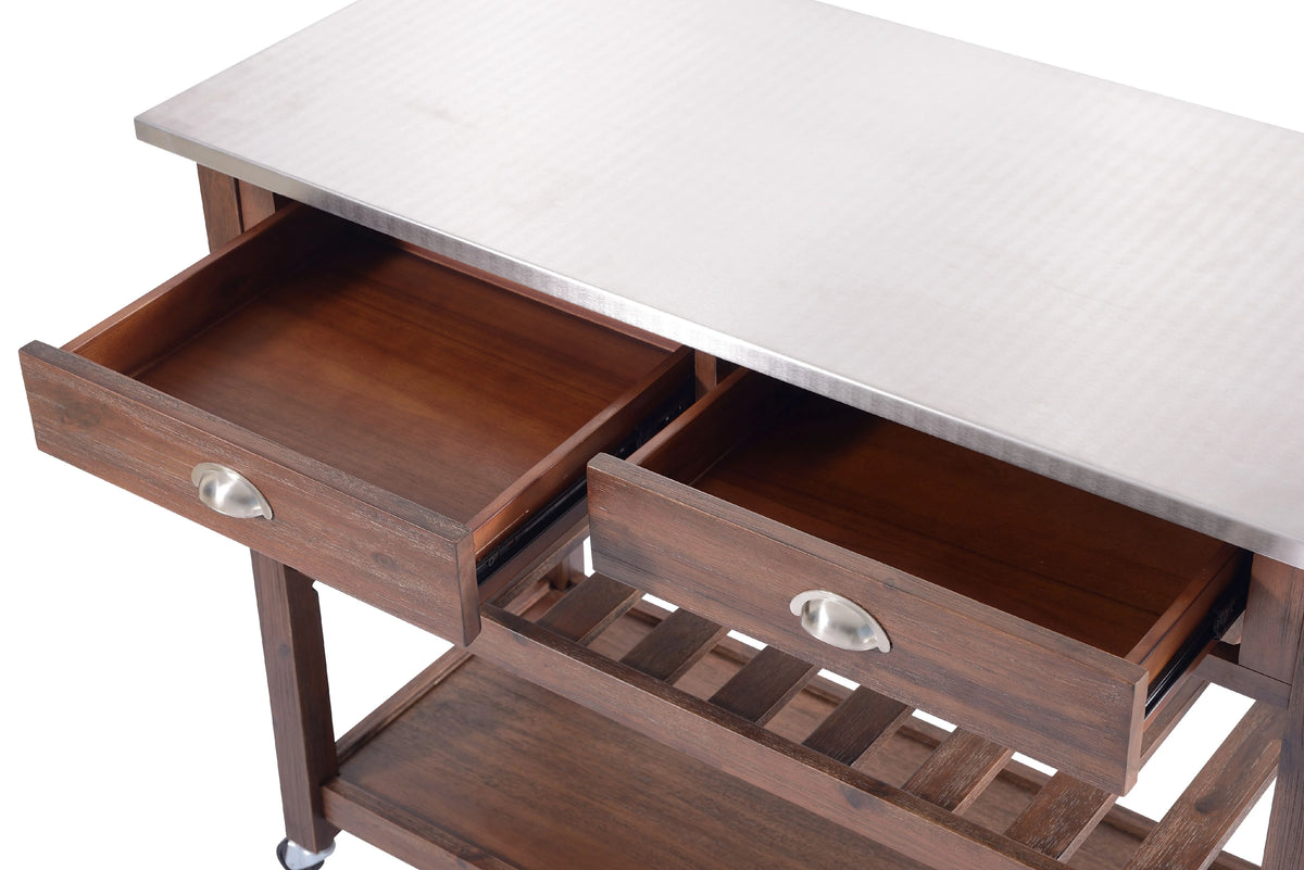 Boraam Sonoma 35.75in. H Wood Kitchen Cart with Stainless Steel Top - Barnwood Wire-Brush Finish