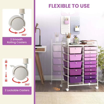 Costway 15 Drawer Rolling Storage Cart Tools Scrapbook Paper Office School Organizer White