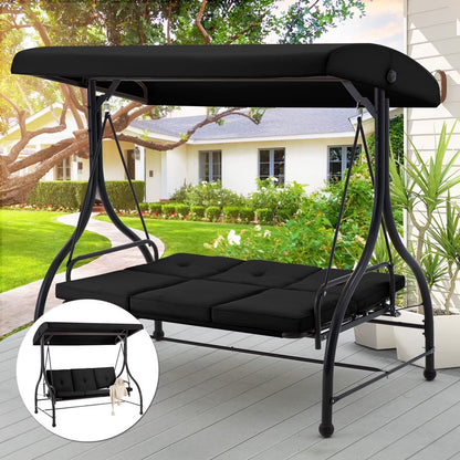 AECOJOY 3 Person Canopy Steel Porch Swing, Converting Swing Glider Hammock-Beige