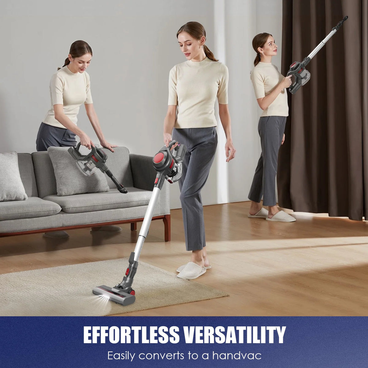 MOOSOO Stick Vacuum Cleaner, 4-in-1 Handheld Cordless Vacuum with Powerful Suction for Home Hard Floor Carpet Car Pet Hair, XL-618A