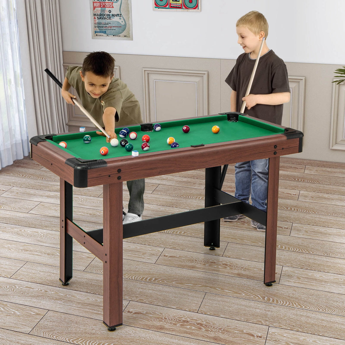 Costway 48" Pool Table for Kids & Adults with Full Set of Balls 2 Cue Sticks 2 Chalks Green