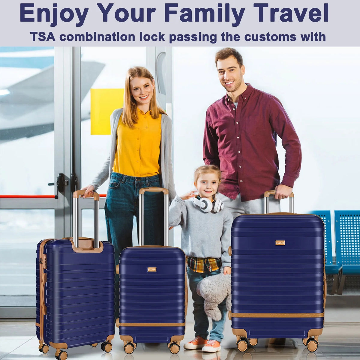 5 Piece Luggage Sets  and Travel Duffel Bag, ABS Hardshell Hardside Checked Luggage with TSA Lock and Double Spinner Wheels Suitcase, Deep Blue