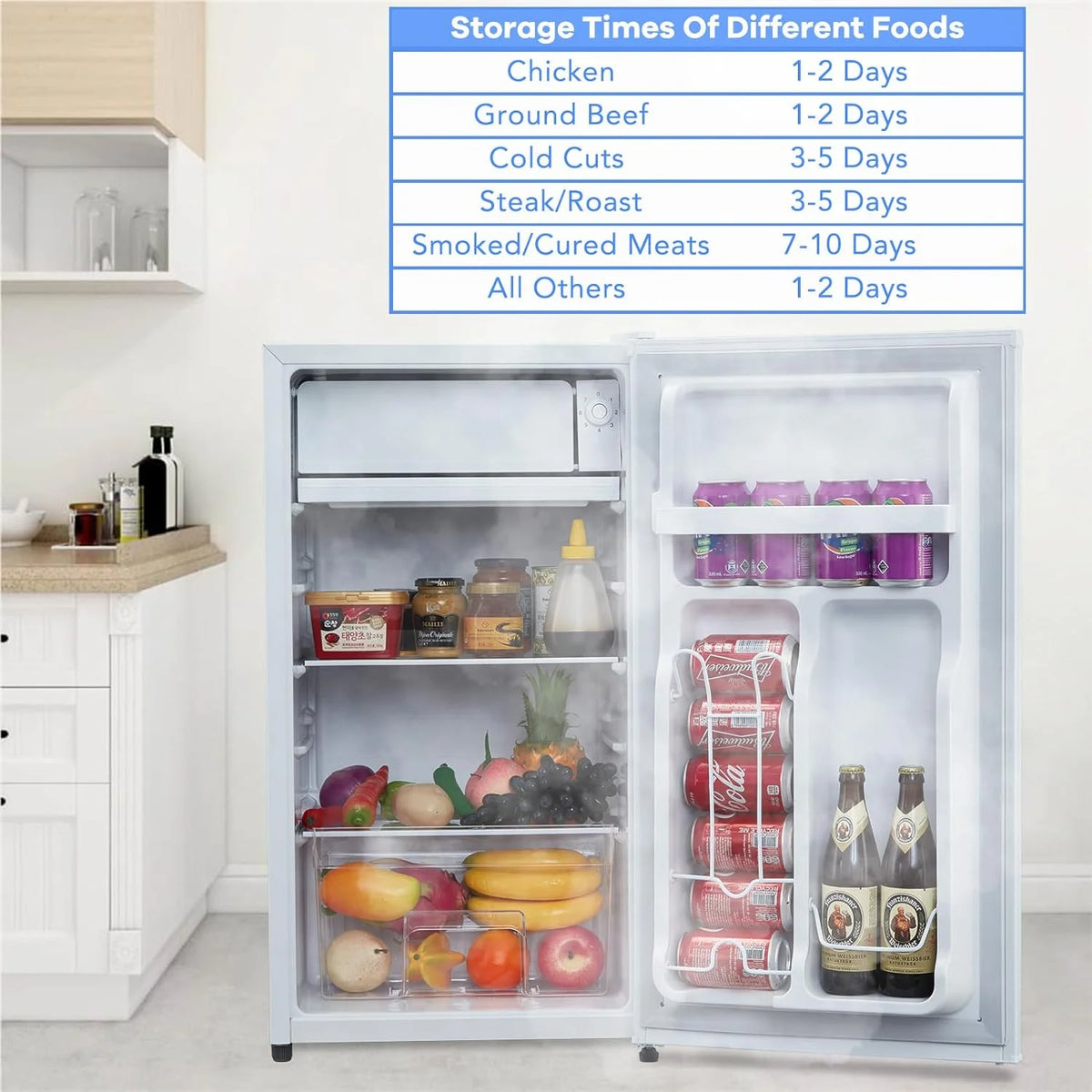Mini Fridge With Freezer, 3.2 Cu.Ft Mini Refrigerator, Dorm Fridge With Single Door, Compact Refrigerator For Bedroom/Apartment/Office-Food Storage Cooling Drink, White