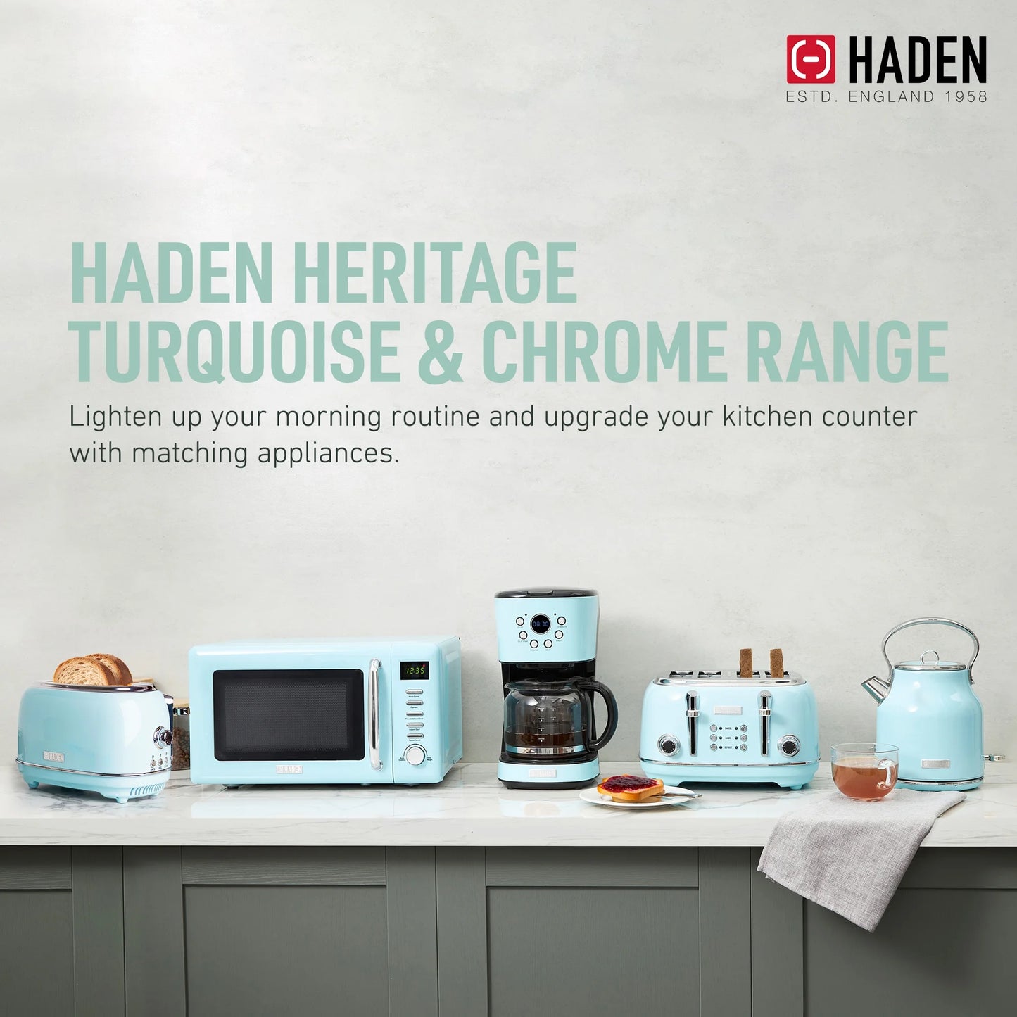 Haden Heritage 1500 1.7 Electric Kettle, Matte Black Finish with Copper Accents