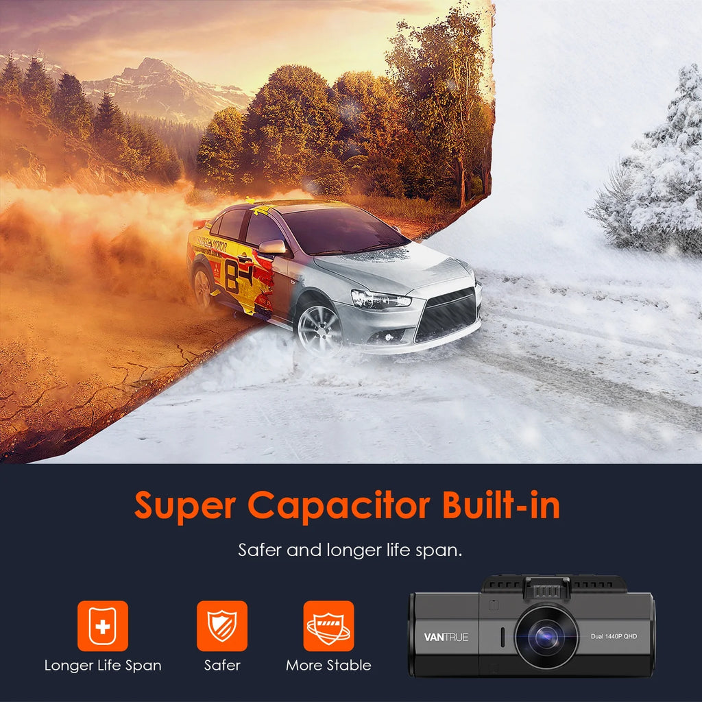 Vantrue Front and Interior (Cabin)1440P+1440P 30FPS Dual Dash Cam for Uber, Single Car Camera Mode up to 4K (2160P) with GPS Mount, WDR, G-sensor, 24/7 Parking Mode, Loop Recording, G-sensor (N2S W��