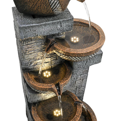 SunJet 5-Tiers Indoor/Outdoor Garden Water Fountain - 42.5inches Modern Floor-Standing Cascading Water Feature - Suitable for Deck, Patio, Porch, Yard Decor
