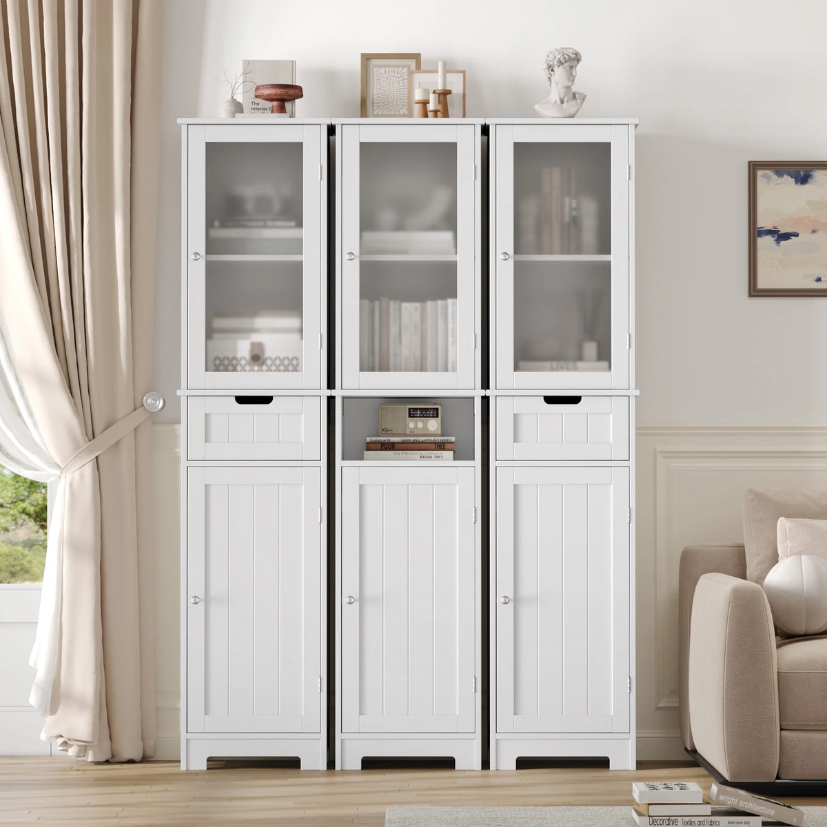 Homfa Bathroom Storage Tower, Narrow Linen Cabinet with Door and Drawers, Tall Bathroom Storage Cabinet for Small Spaces, White