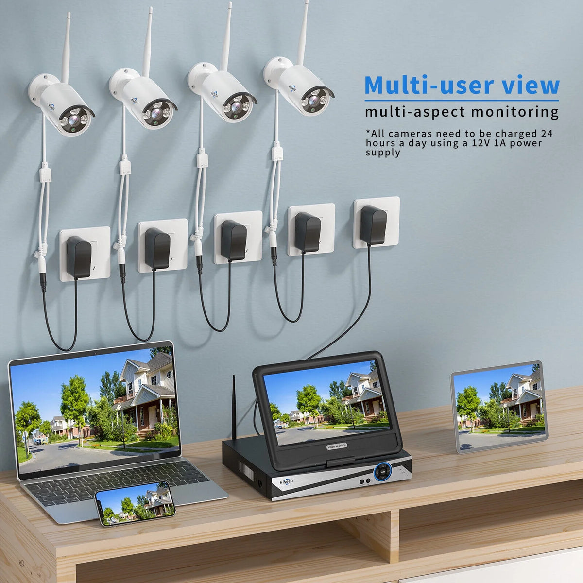 Hiseeu Security Camera System with 10.1'' Monitor 10CH 1TB Hard Drive NVR, Wireless Wifi Cameras for Recording and Remote View, Home Security Camera System