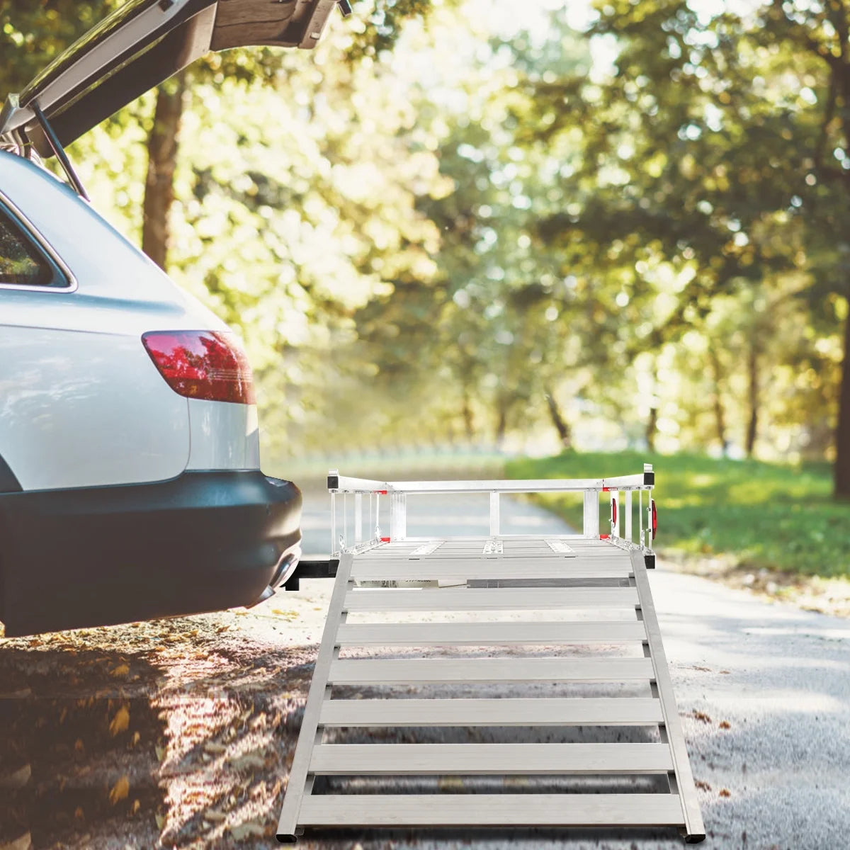 Costway 50'' x 29.5'' Aluminum Cargo Carrier with Ramp Hitch-Mounted Mobility Carrier Hauler