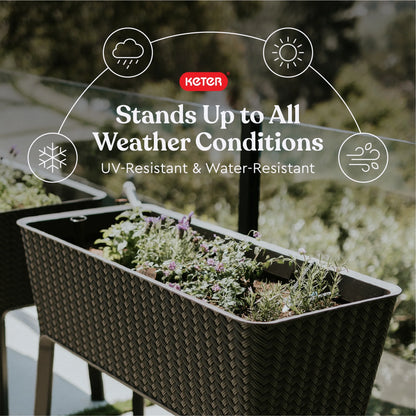 Keter Splendor 31.7 Gallon Raised Garden Bed with Self Watering and Drainage, Grey