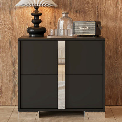 Elegant Nightstand with Metal Handle, Mirrored Bedside Table with 2 Drawers for Bedroom, Living Room, End Sofa Side Table for Living Room, Office, White