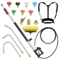24 FT Gutter Cleaning Tools from The Ground - Telescoping Pressure Washer Wand - Gutter Cleaner Attachment with Power Washer Extension Wands, Brush, 7 Spray Nozzle Tips, 2 Hose Adapters, Support Belt