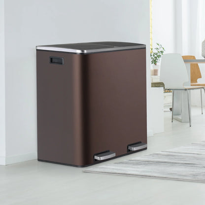 LAZY BUDDY Dual Garbage Can, Stainless Steel 16 Gallon Step Kitchen Trash Can with Soft-Close Lid, Double Compartment Garbage Recycling Bin
