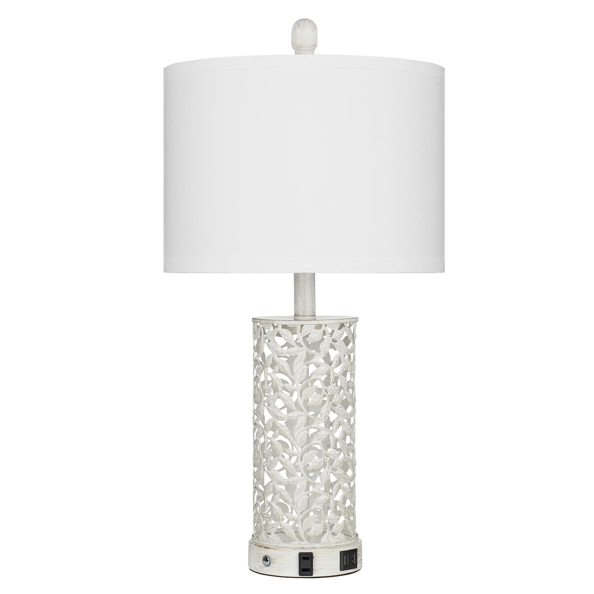 Cinkeda Table Lamp Set of 2 for Living Room Bedroom with USB Ports AC Outlet 3 Way Dimmable Touch Nightlight Farmhouse White Floral Nightstand Bedside Lamps
