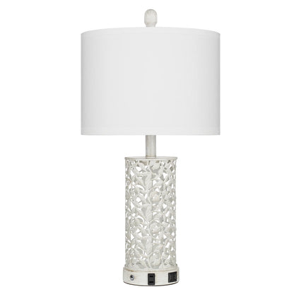 Cinkeda Table Lamp Set of 2 for Living Room Bedroom with USB Ports AC Outlet 3 Way Dimmable Touch Nightlight Farmhouse White Floral Nightstand Bedside Lamps