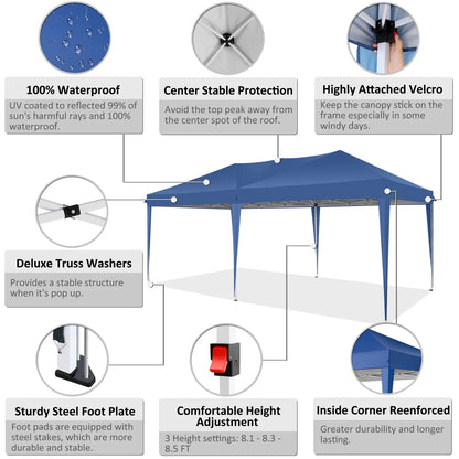 SANOPY 10'x10' EZ Pop Up Canopy Tent Outdoor Party Instant Shelter Portable Folding Beach Canopy with 4 Sandbag & Carrying Bag, Black