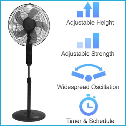 Technical Pro Smart WiFi 16 Inch Oscillating Pedestal Fan 3 Speed Black