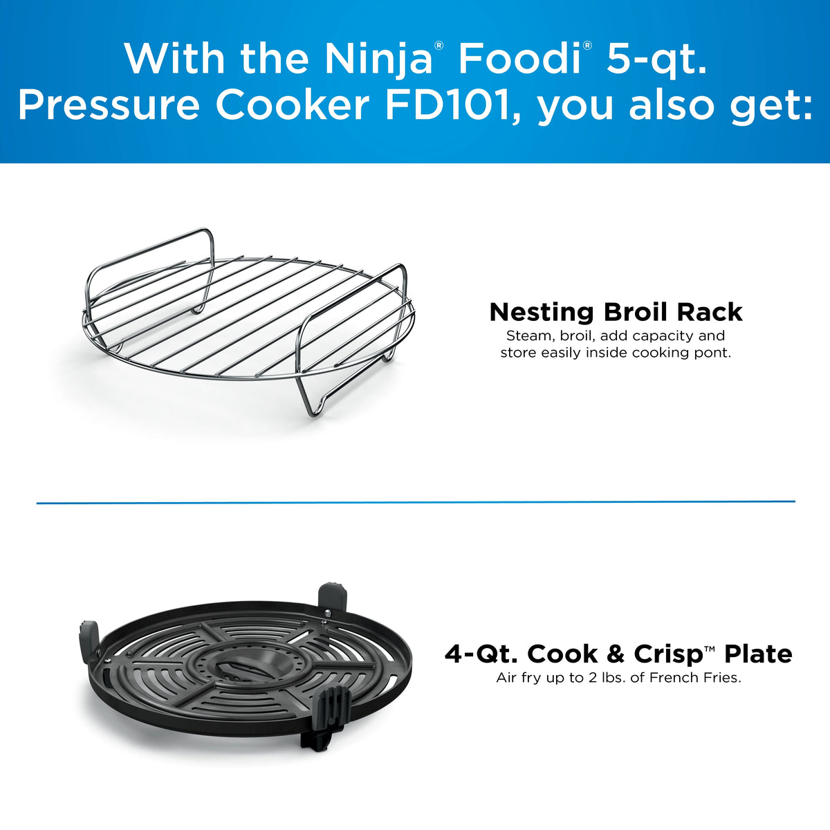 Ninja Foodi 10-in-1 5 Qt Pressure Cooker, Steamer, Bake, Broil, Dehydrate, Air Fryer, Non-Stick, FD101 Stainless Steel