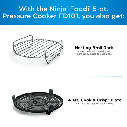 Ninja Foodi 10-in-1 5 Qt Pressure Cooker, Steamer, Bake, Broil, Dehydrate, Air Fryer, Non-Stick, FD101 Stainless Steel