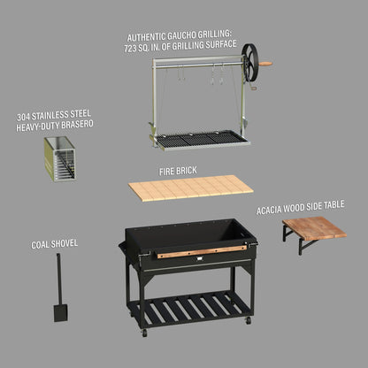 Backyard Discovery Argentine Santa Maria Wood Fire & Charcoal Steel BBQ Grill, Brasero
