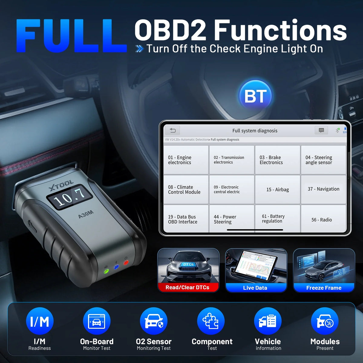 Wireless OBD2 Scanner XTOOL Anyscan A30M v2.0 Bluetooth Bidirectional Scan Tool Engine Code Reader 26 Resets Crank Relearn Free Updates