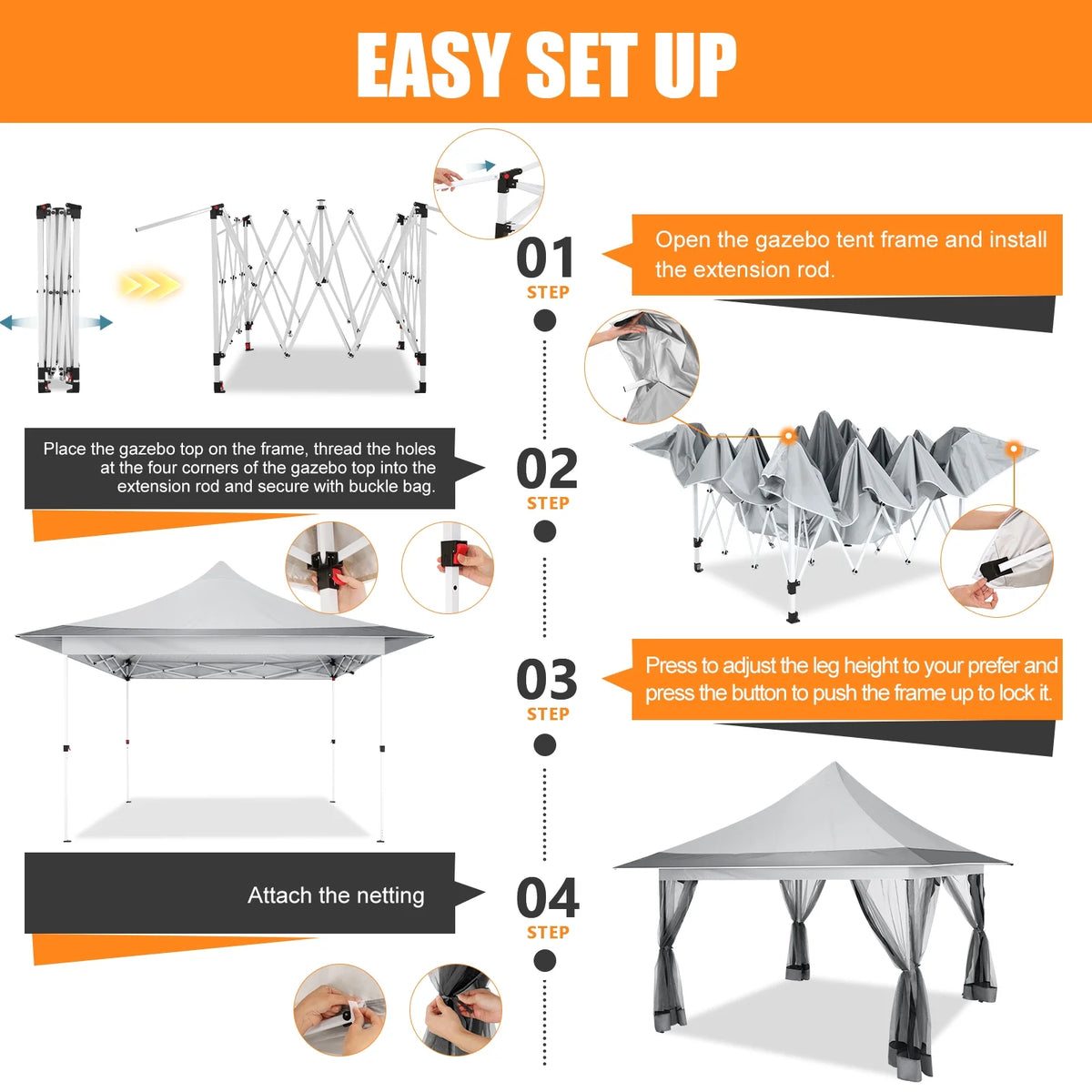HOTEEL 12x12 EZ Pop Up Gazebo Tent with Sidewalls,Patio Gazebo Instant Shelter for Outdoor Party Camping Backyard Beach with Carry Bag,Stakes,Ropes,Gray