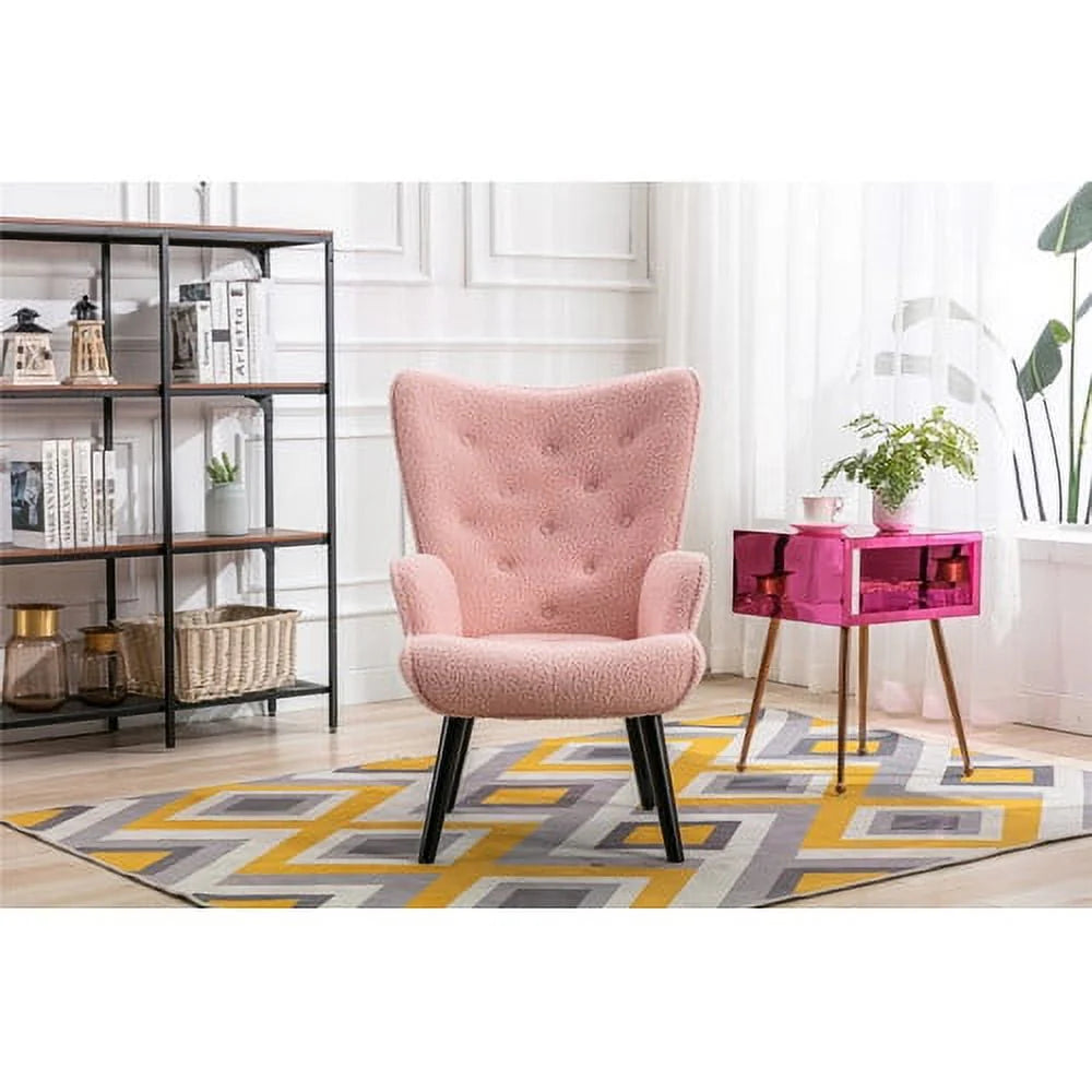 Accent Chairs, Single Linen Lounge Reading Armchair with Solid Wood Frame, Mid Century Modern Easy Assembly Arm Chairs for Living Room-Beige