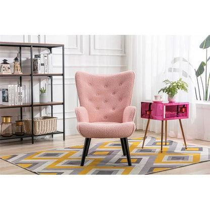 Accent Chairs, Single Linen Lounge Reading Armchair with Solid Wood Frame, Mid Century Modern Easy Assembly Arm Chairs for Living Room-Beige