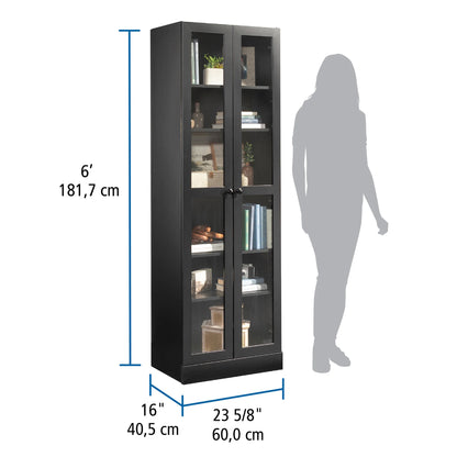 Mainstays Glass Door Storage Bookcase, Black Finish
