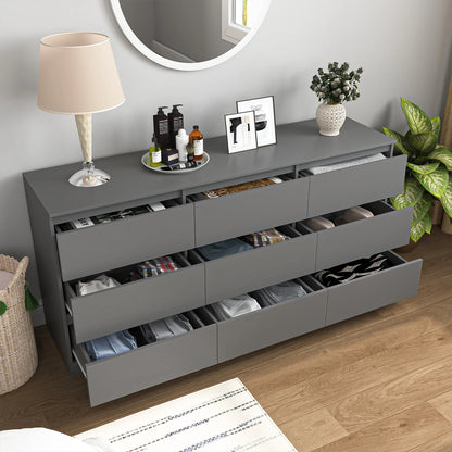 Resenkos Modern Mid Century 6 Drawer Wide Dressers Chests for Bedroom, Chest of Drawer Organizer Grey
