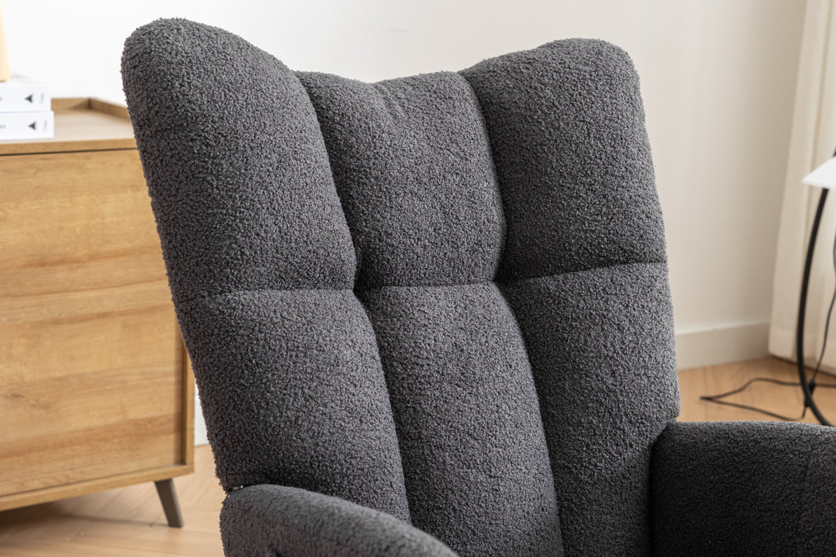 Rocking Chair Nursery,Teddy Upholstered Glider Rocker with High Backrest,Modern Rocking Accent Chairs Glider Recliner for Living Room, Nursery, Bedroom,White