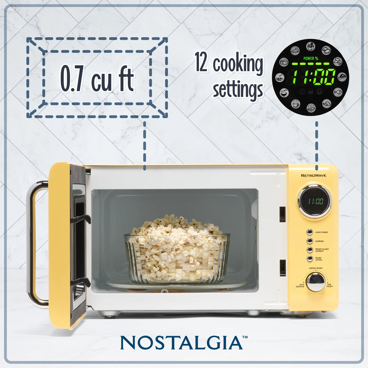 Nostalgia Retro Compact Countertop Microwave Oven - 0.7 Cu. Ft. - 700-Watts with LED Digital Display - Child Lock - Easy Clean Interior - Orange