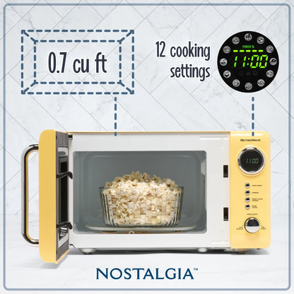 Nostalgia Retro Compact Countertop Microwave Oven - 0.7 Cu. Ft. - 700-Watts with LED Digital Display - Child Lock - Easy Clean Interior - Orange
