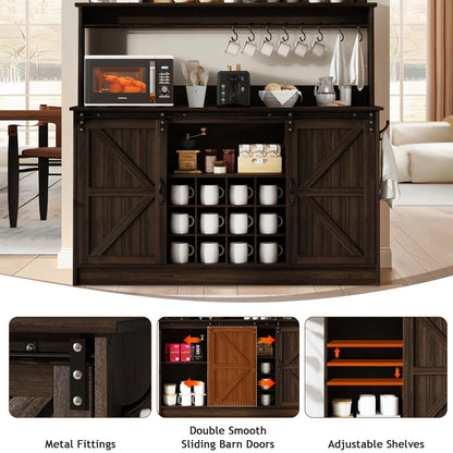 DreamCurship 55" Farmhouse Coffee Bar Cabinet, Buffet Sideboard Storage Cabinet, Wine Bar Cabinet with Wine Rack, White