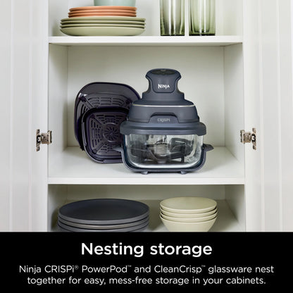 Ninja Crispi 4-in-1 Portable Glass Air Fryer Cooking System, 4-Qt & 6-Cup Containers, Cyberspace