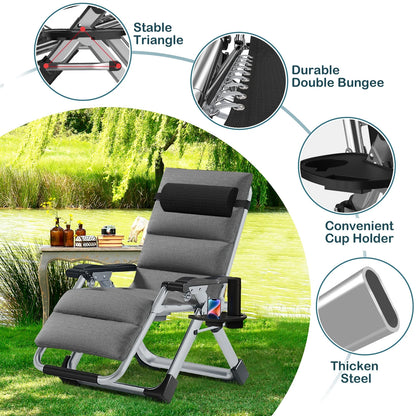 NAIZEA Zero Gravity Chair with Removable Cushion and Cup Holder Black