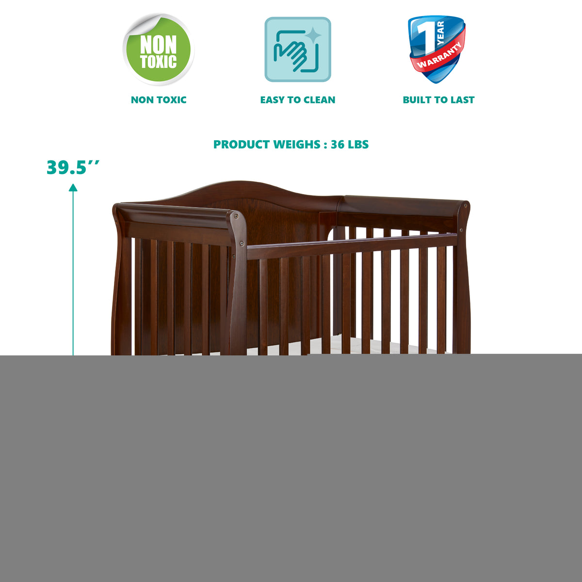 Dream On Me Naples Full Panel 4-in-1 Convertible Mini Crib. Espresso