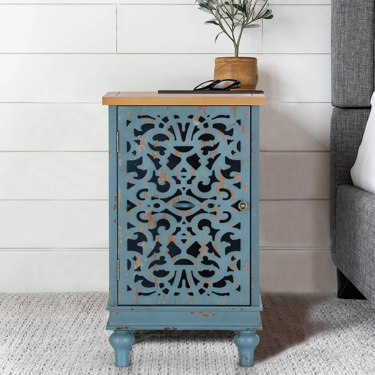 Sophia & William Hollow-Carved Credenzas and Sideboards, Wood Blue, 2 Shelves