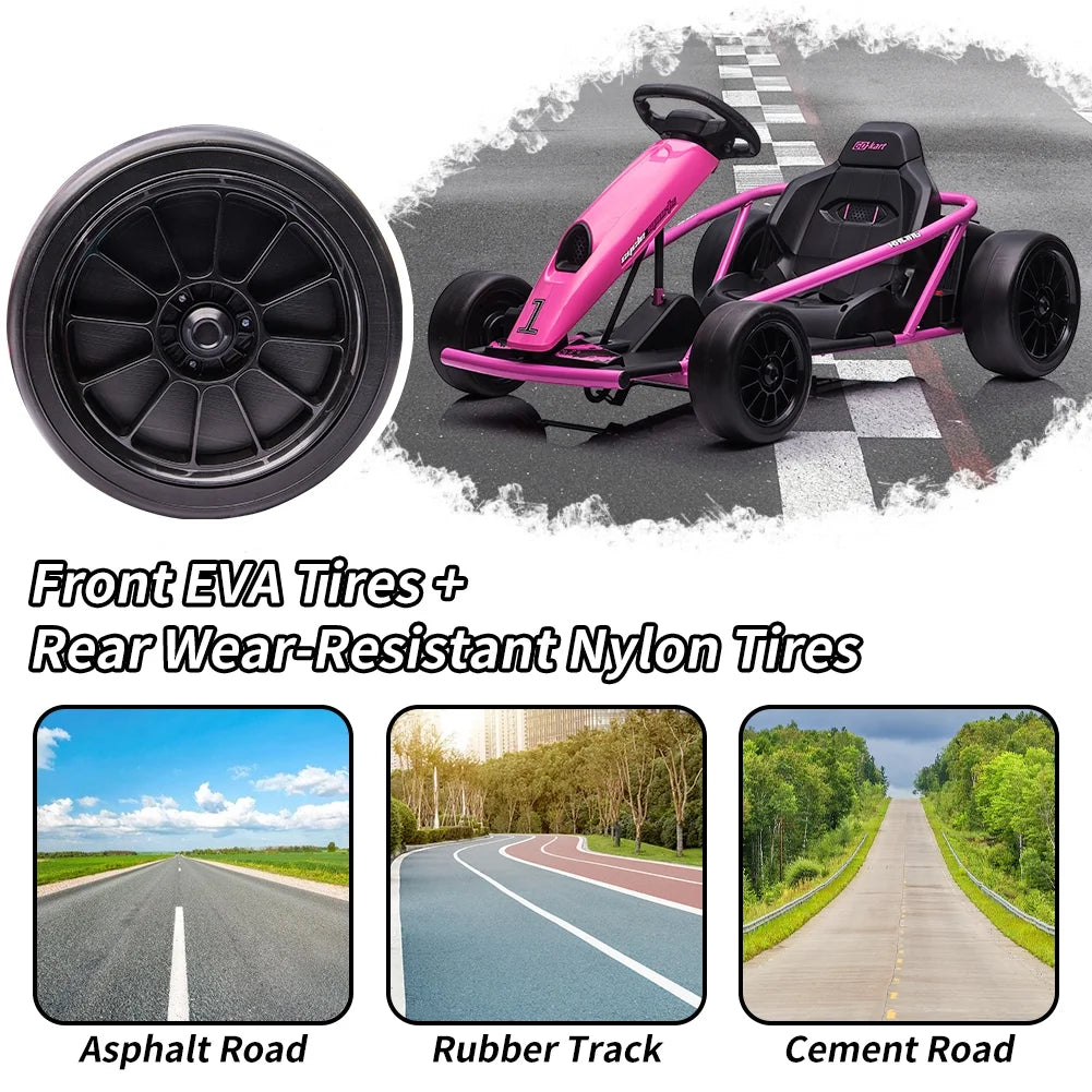 Kojooin Go Kart for Kids,24V Battery 300WX2 Motors Pedal On Foot Go Cart,8MPH High Speed Drifting Car with Slow Start Function,Rose red