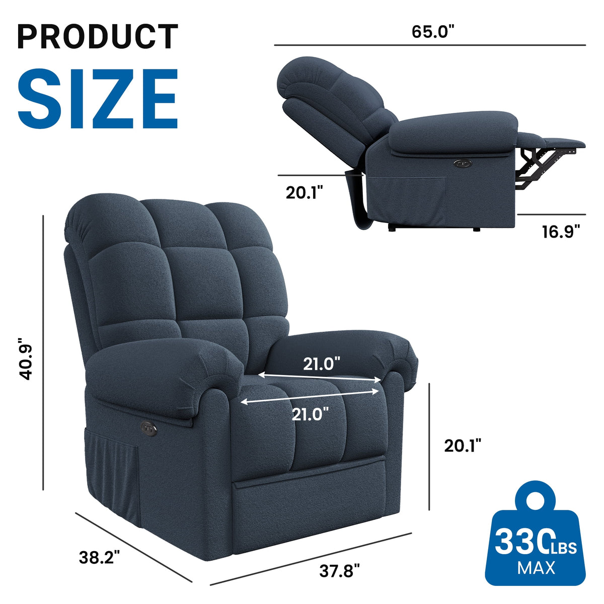 Power Recliner Chair,Electric Recline Sofa Chair for Adults with USB Port,Comfy Teddy Fleece Adjustable Cloud Sofa,Tool-Free Setup,Beige White