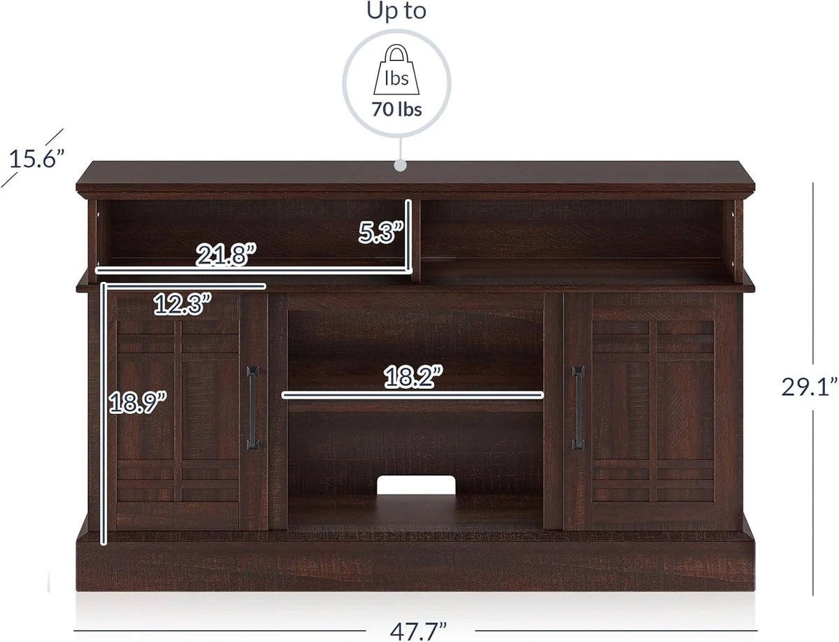 Modern 48" Farmhouse Wood TV Stand & Media Entertainment Center Console Table for TVs up to 50 Inch with Open Storage Shelves & Cabinets - Norrell (Espresso)