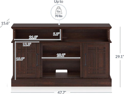 Modern 48" Farmhouse Wood TV Stand & Media Entertainment Center Console Table for TVs up to 50 Inch with Open Storage Shelves & Cabinets - Norrell (Espresso)