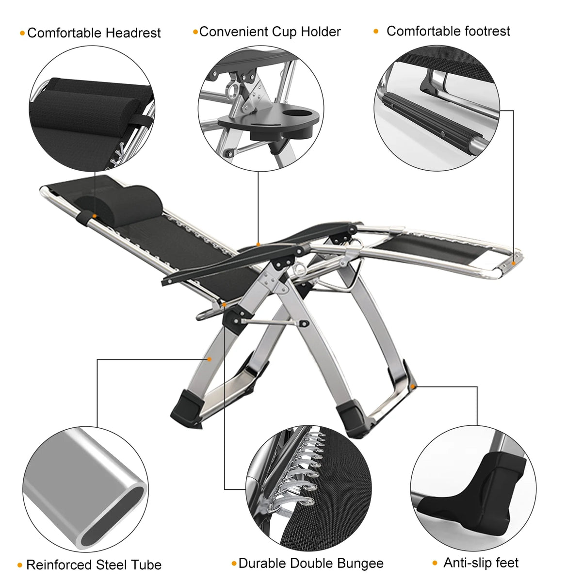 MOPHOTO Zero Gravity Chair Folding Outdoor Patio Recliner with Detachable Cushion,Cup Holder,Headrest,26"D x 20"W x 45"H