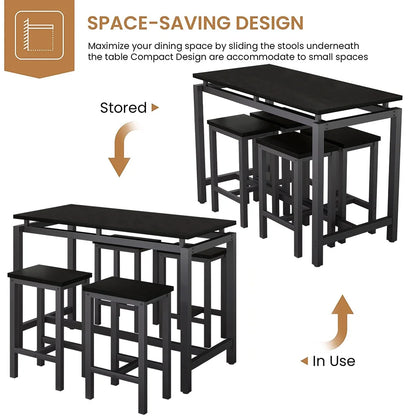 Counter Height Table Set of 5, Breakfast Bar Table and Stool Set, Minimalist Dining Table with Backless Stools, Wood Top Pub Table & Chair Set for Kitchen Apartment Bistro - Space Saving