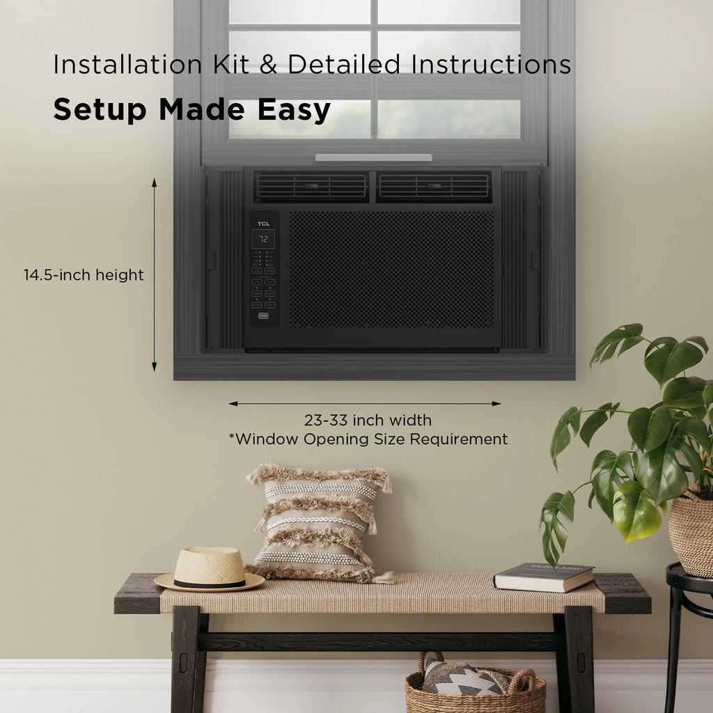 TCL 5,000 BTU Window Air Conditioner, Fan & Dehumidifier, 150 Sq. Ft., Remote Control, Easy-to-Use, Reusable Filter, Compact, Quiet, White, W5W3M