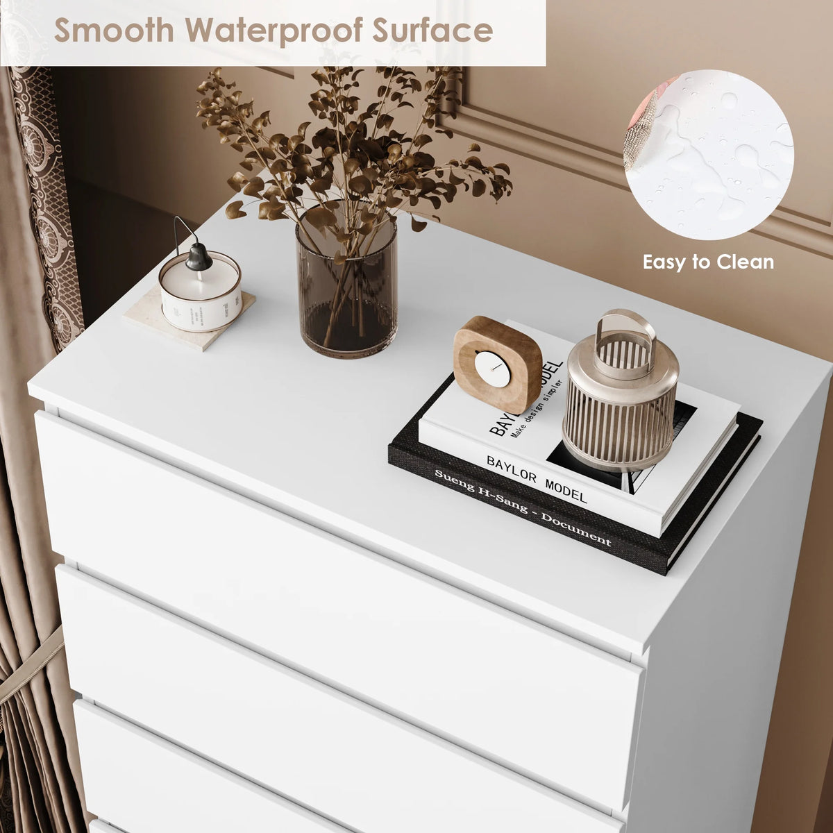 Homfa 5 Drawer White Dresser, Modern Storage Cabinet for Bedroom,Tall Chest of Drawers for Living Room