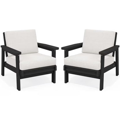 JUSTLET Patio Furniture Sets,2 Pieces Outdoor Chairs With Gray Cushions, Black